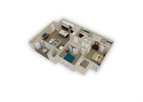 Floor plan for 2 beds, 2 baths, 1047 sqft