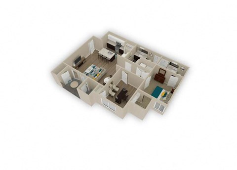 Floor plan for 2 beds, 2 baths, 956 sqft