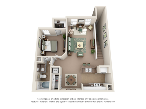 Floor plan for 1 bed, 1 bath, 879 sqft