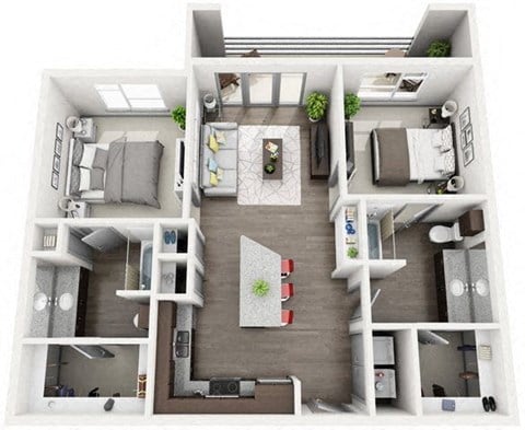 Floor plan for 2 beds, 2 baths, 996 sqft