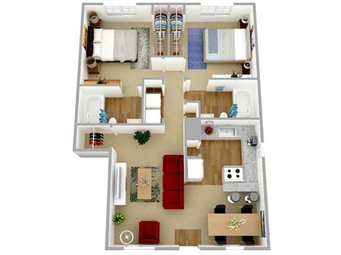 Floor plan for 2 beds, 2 baths, 949 sqft