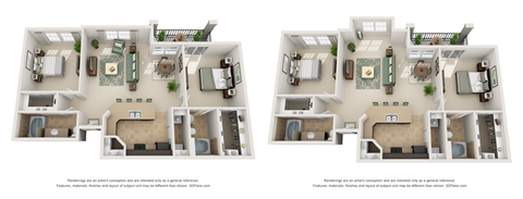 Floor plan for 2 beds, 2 baths, 1198 sqft