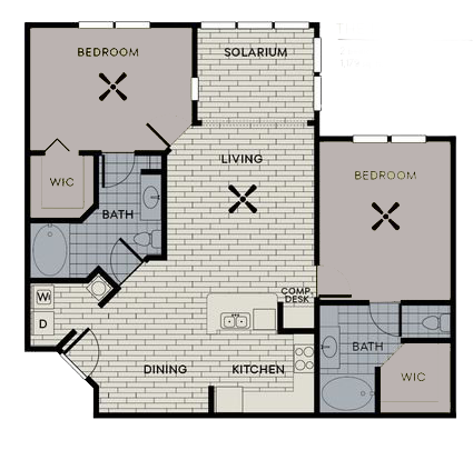 Floor plan for 2 beds, 2 baths, 1179 sqft