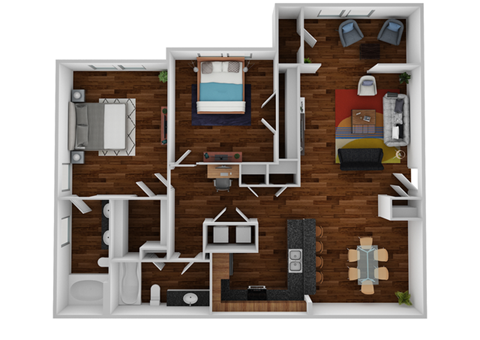 Floor plan for 2 beds, 2 baths, 1222 sqft