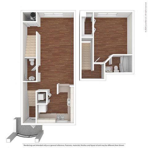 Floor plan for 1 bed, 1.5 baths, 815 sqft