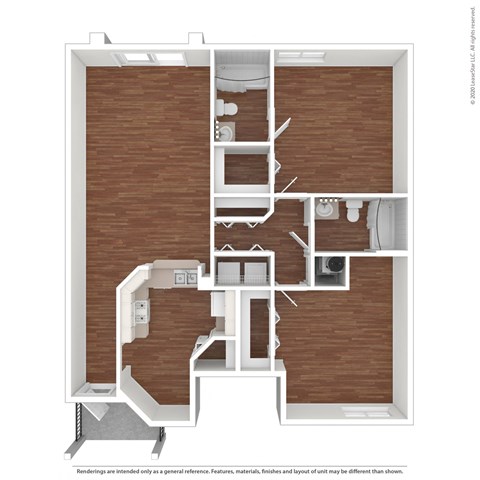 Floor plan for 2 beds, 2 baths, 1112 sqft