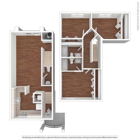 Floor plan for 3 beds, 3.5 baths, 1170 sqft