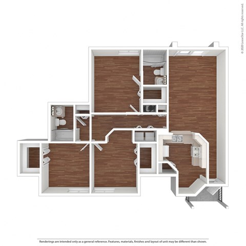 Floor plan for 3 beds, 2 baths, 1381 sqft