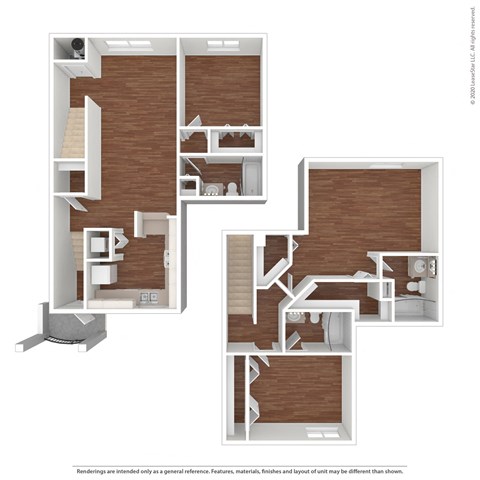 Floor plan for 3 beds, 3 baths, 1287 sqft