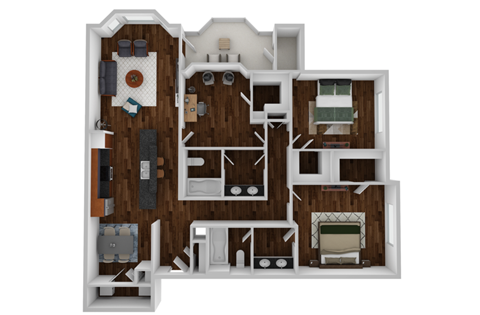 Floor plan for 2 beds, 2 baths, 1420 sqft