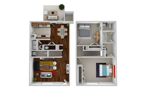 Floor plan for 2 beds, 1.5 baths, 1300 sqft