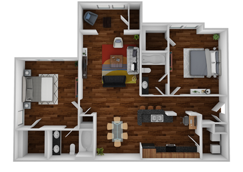 Floor plan for 2 beds, 2 baths, 1347 sqft