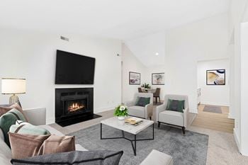 Living room with tv and fireplace