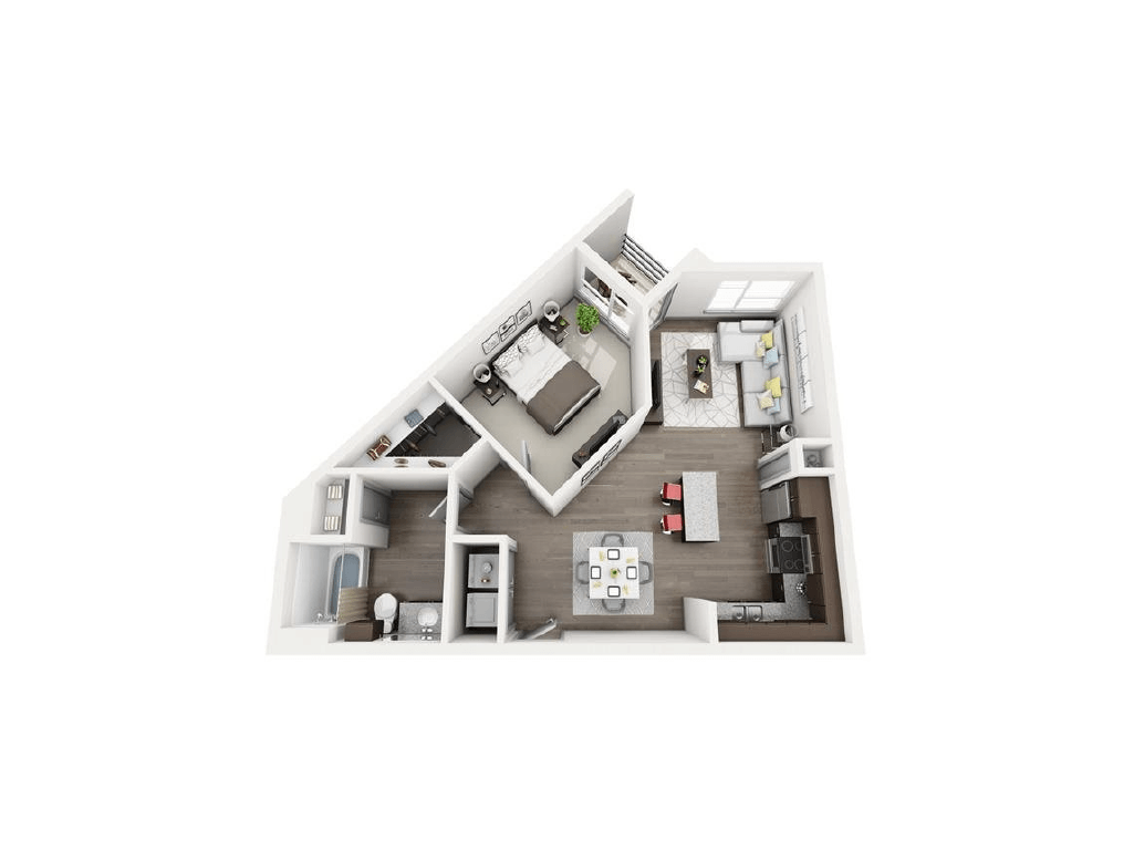 Floor plan for 1 bed, 1 bath, 738 sqft