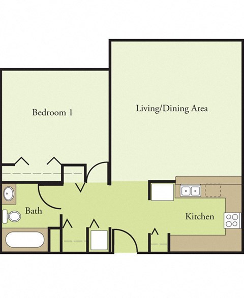 Floor plan for 1 bed, 1 bath