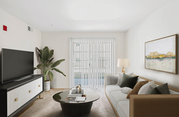 Farmington apartment for rent - A living room with a white couch, a black television, and a painting on the wall.