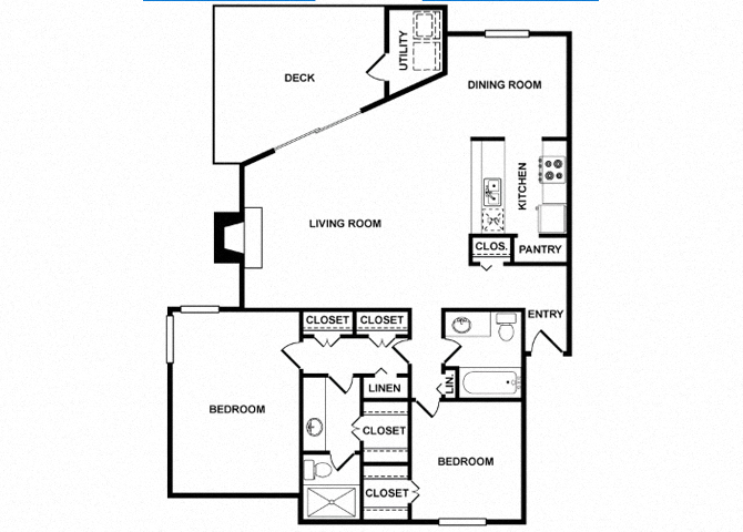 Floor plan for 2 beds, 2 baths, 1240 sqft