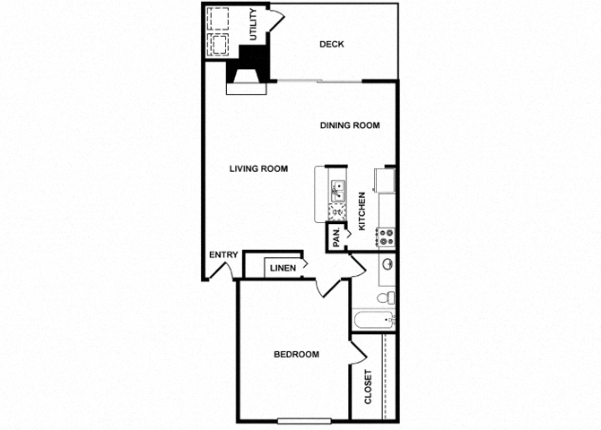 Floor plan for 1 bed, 1 bath, 821 sqft