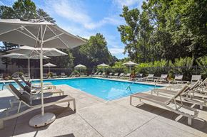 Douglasville apartment for rent - A pool with sun loungers and umbrellas.