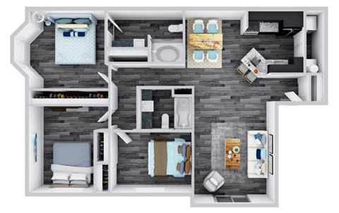 Floor plan for 3 beds, 2 baths, 1225 sqft