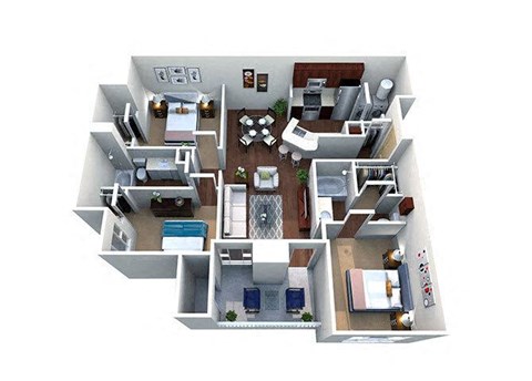 Floor plan for 3 beds, 2 baths, 1234 sqft