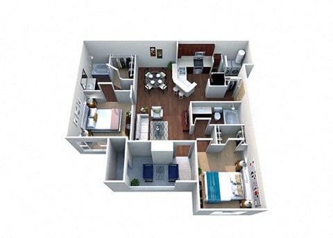 Floor plan for 2 beds, 2 baths, 1096 sqft