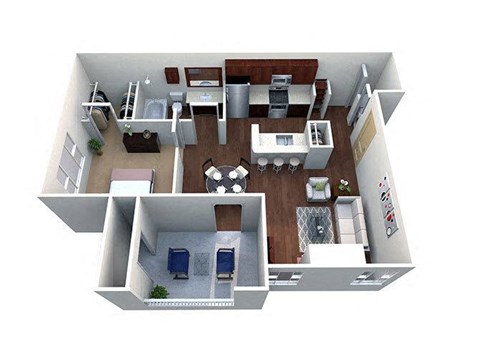 Floor plan for 1 bed, 1 bath, 691 sqft