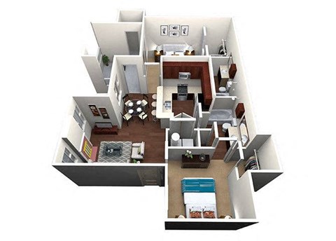 Floor plan for 2 beds, 2 baths, 961 sqft