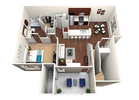Floor plan for 1 bed, 1 bath, 888 sqft
