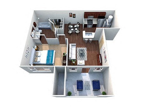 Floor plan for 1 bed, 1 bath, 613 sqft