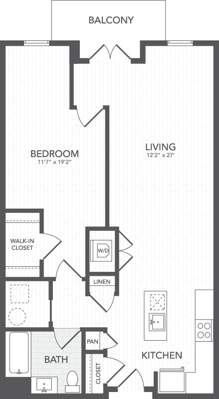 Floor plan for 1 bed, 1 bath, 1010 sqft