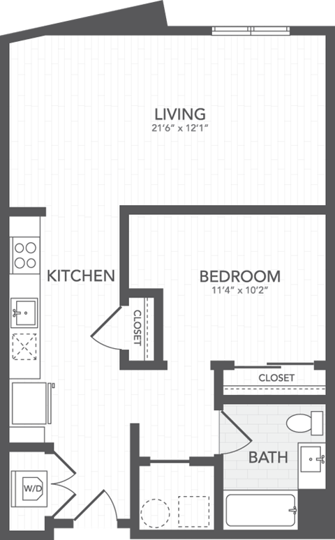 Floor plan for 1 bed, 1 bath, 820 sqft