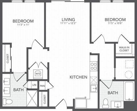 Floor plan for 2 beds, 2 baths, 1106 sqft