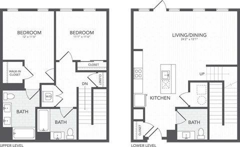 Floor plan for 2 beds, 2.5 baths, 1612 sqft