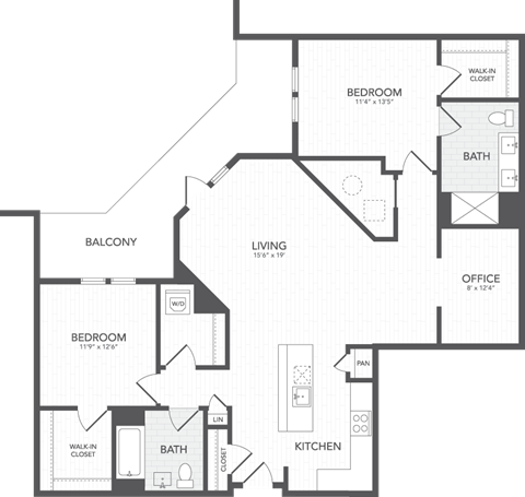 Floor plan for 2 beds, 2 baths, 1620 sqft