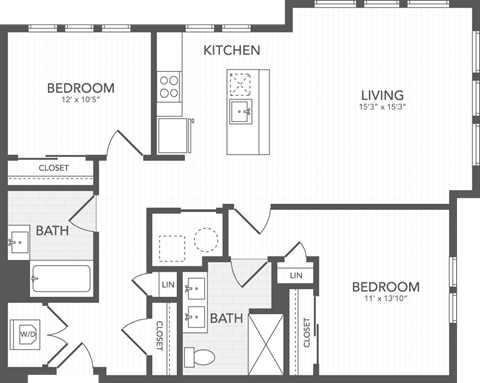 Floor plan for 2 beds, 2 baths, 1178 sqft
