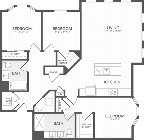 Floor plan for 3 beds, 2 baths, 1506 sqft
