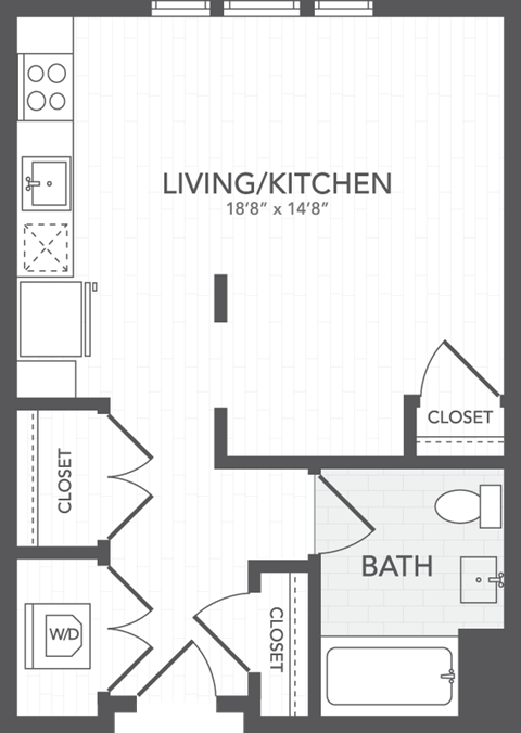 Floor plan for studio, 1 bath, 544 sqft