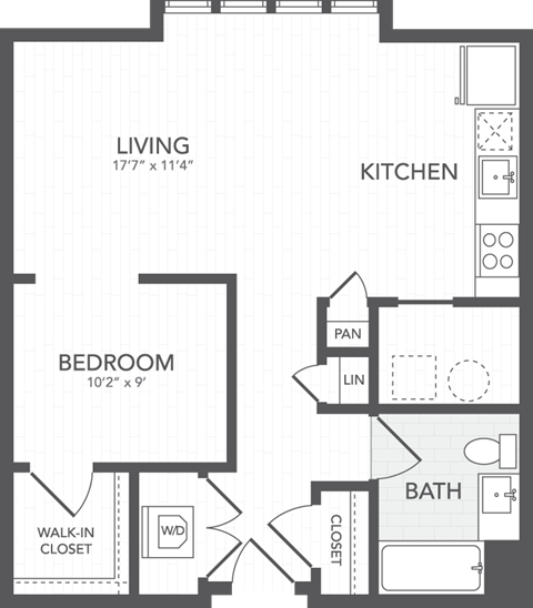 Floor plan for studio, 1 bath, 700 sqft