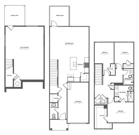 Floor plan for 3 beds, 2.5 baths, 2049 sqft