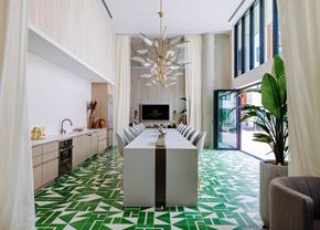 Mountain View apartment for rent - a room with a long table and a chandelier