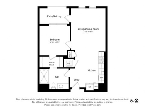 Floor plan for 1 bed, 1 bath, 721 sqft