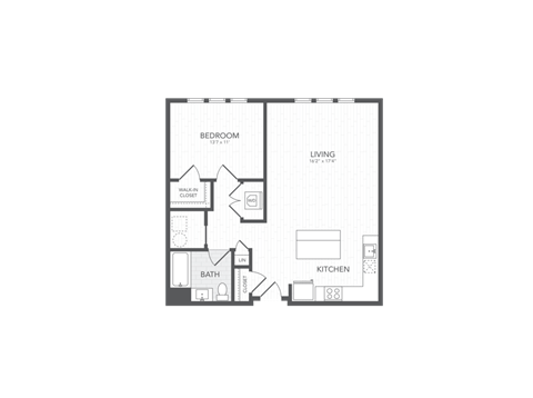 Floor plan for 1 bed, 1 bath, 926 sqft