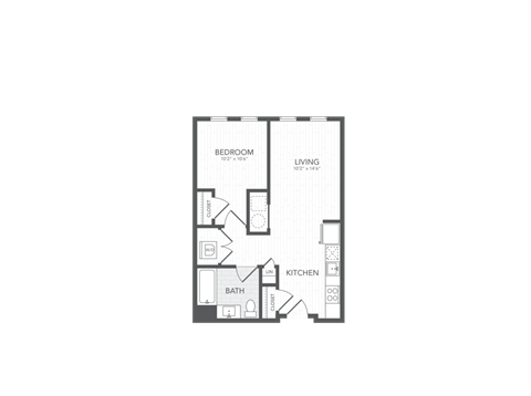 Floor plan for 1 bed, 1 bath, 642 sqft