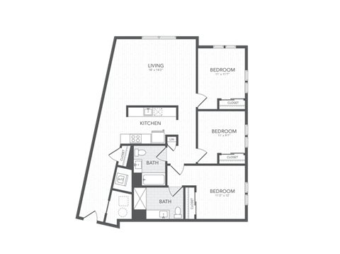 Floor plan for 3 beds, 2 baths, 1434 sqft