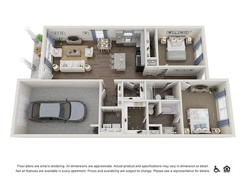 Floor plan for 2 beds, 2 baths, 1160 sqft