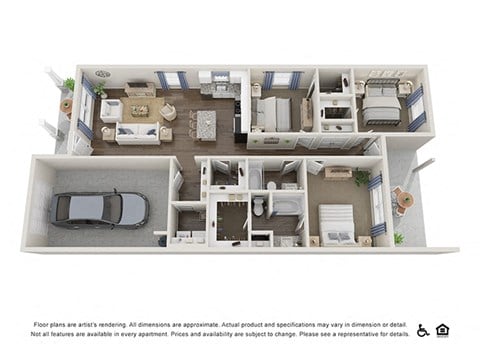 Floor plan for 3 beds, 2 baths, 1332 sqft