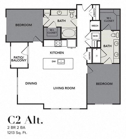 Floor plan for 2 beds, 2 baths, 1213 sqft