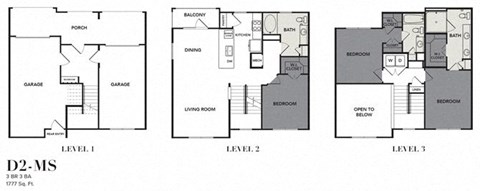 Floor plan for 3 beds, 3 baths, 1777 sqft