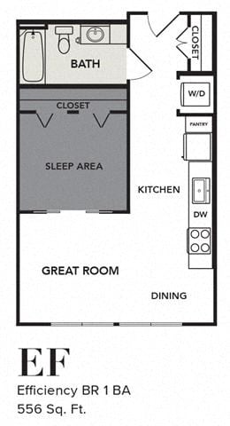 Floor plan for studio, 1 bath, 556 sqft